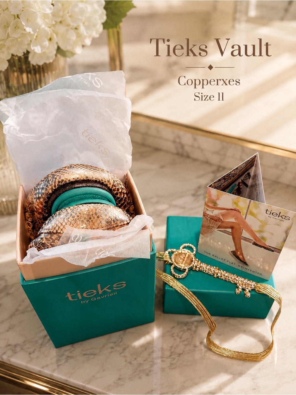 Tieks Copper Snakeskin Foldable Ballet Flats